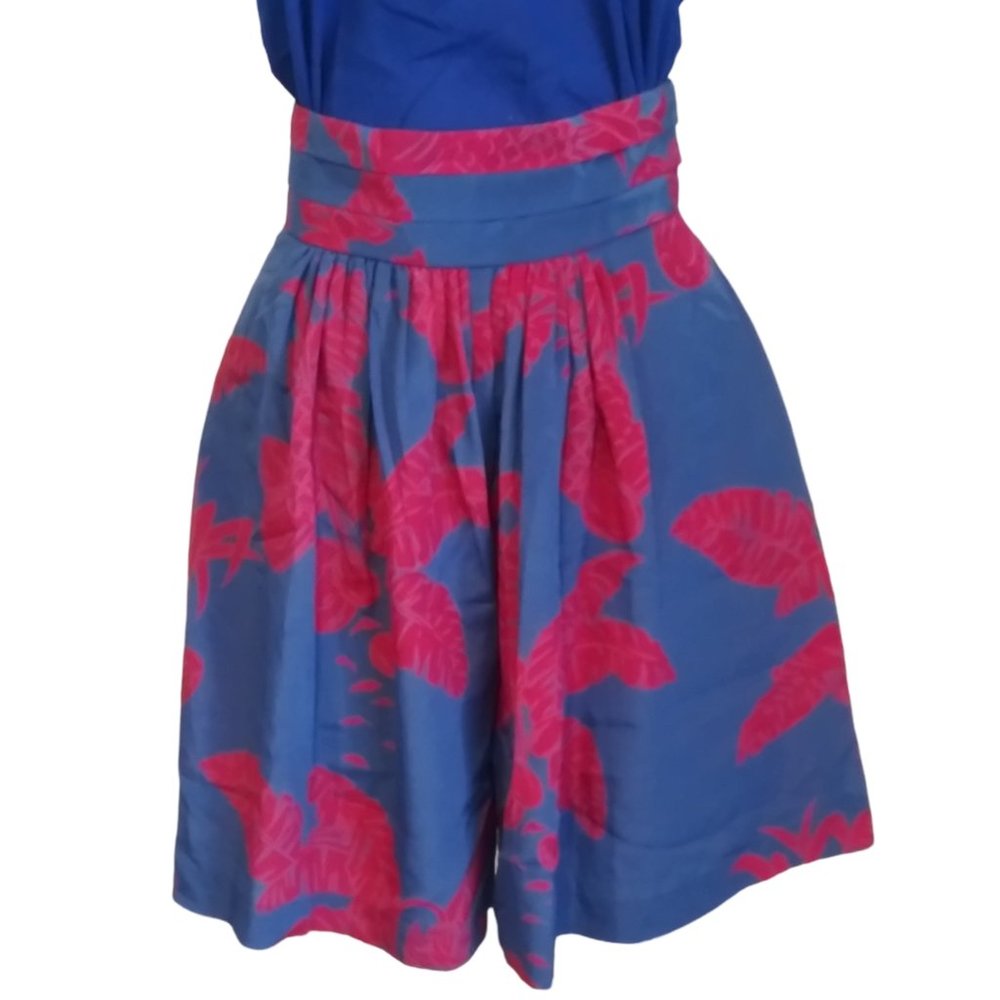 Blue & Pink Tropical Print Vintage Wide-Leg Shorts by Diane Gilman for Cabal - Picture 4 of 9